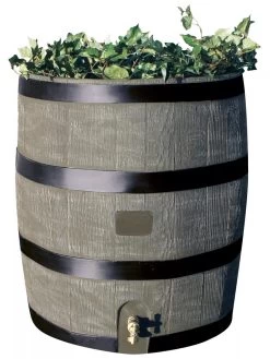 Round Rain Barrel With Planter, 35 Gallons -The Garden Shed Store 8612856BK 08V tif