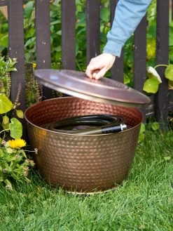 Hammered Copper Hose Pot With Lid -The Garden Shed Store 8613311 0010